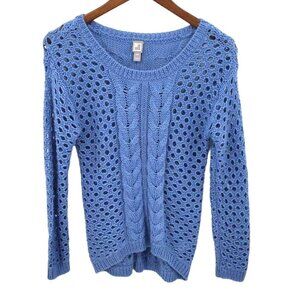 Vintage JCP JCPenney Sweater Womens Sz PS Petite 4 6 Blue Open Cable Knit Wool